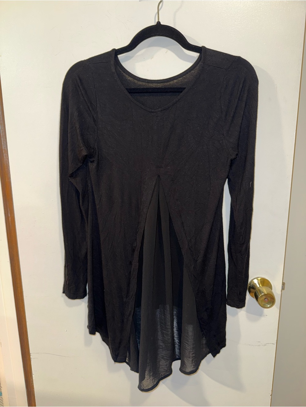 Women’s Black Two-Toned Sheer Front Tunic Top Size Medium